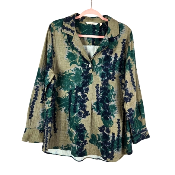 Soft Surroundings Floral Green Bohemian Cotton Shirt. Size PXL - Picture 1 of 9